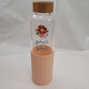 Mary & Martha Glass Water Bottle J6997 Grace Upon Grace John 1:16 Peach Bamboo
